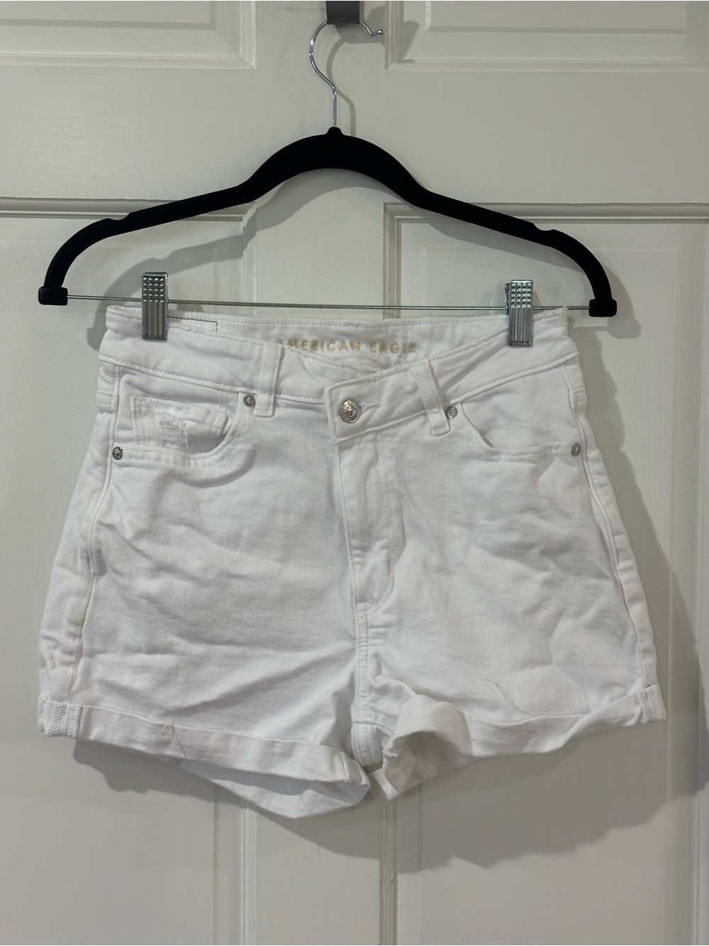 American Eagle Outfitters White High-Rise Cuffed Denim Shorts